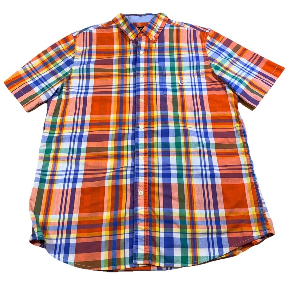 Plaid Shirt Mens Large Short Sleeve Button Down Cotton Blend